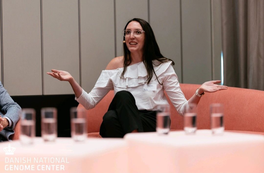 Katharina Ó Cathaoir speaking on a panel at the Danish National Genome Center